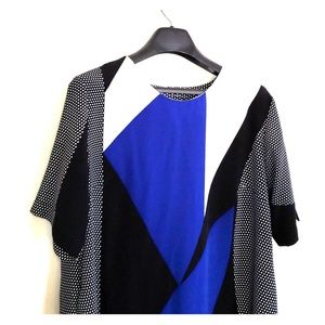 Black, blue, white shift dress